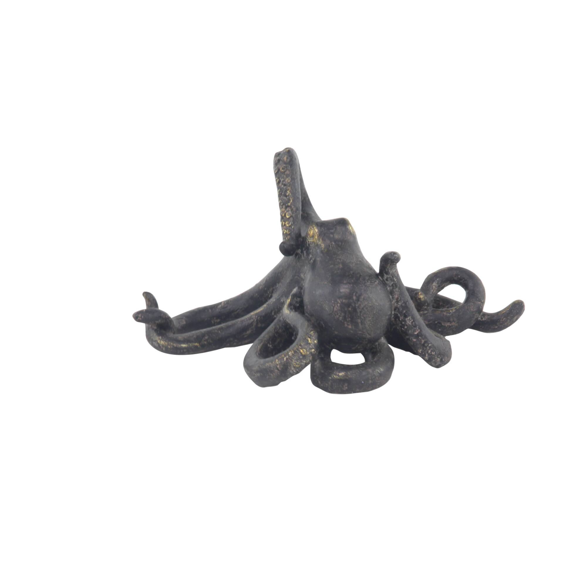 Black Polystone Coastal Sculpture, Octopus 5" x 11" x 7"